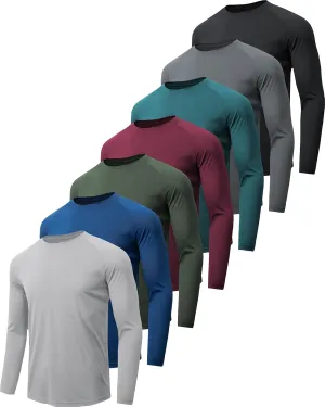 7 Pack Long Sleeve Shirts for Men UPF 50  UV Sun Protection Quick Dry Moisture Wicking Workout Tee Shirts
