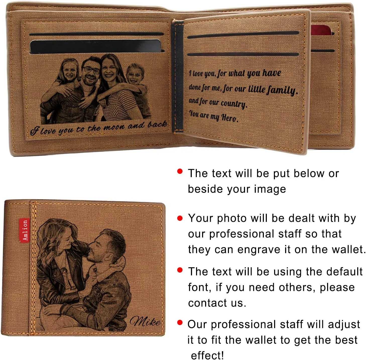 Amlion Custom Engraved Wallet,Personalized Photo RFID Wallets for Men,Husband,Dad,Son,Personalized Gifts
