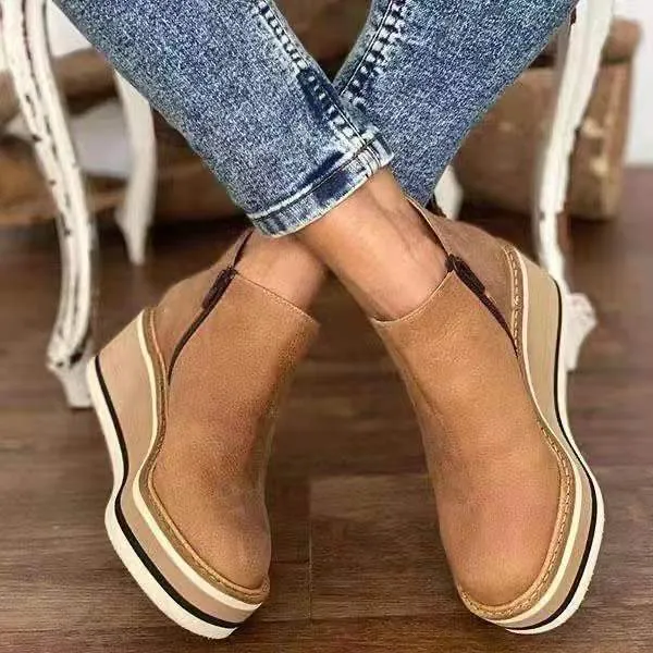Amozae-Back to College Women's Autumn Boots Round Toe Comfortable Platform Shoes Non-Slip Casual Lady Ankle Boots Side Zip Retro Female Mujer Zapatos