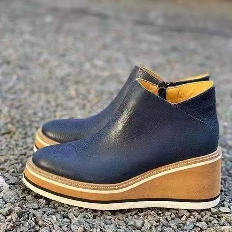 Amozae-Back to College Women's Autumn Boots Round Toe Comfortable Platform Shoes Non-Slip Casual Lady Ankle Boots Side Zip Retro Female Mujer Zapatos