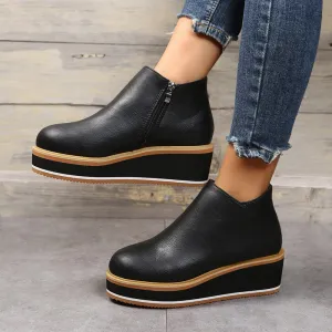 Amozae-Back to College Women's Autumn Boots Round Toe Comfortable Platform Shoes Non-Slip Casual Lady Ankle Boots Side Zip Retro Female Mujer Zapatos