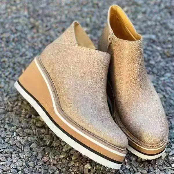 Amozae-Back to College Women's Autumn Boots Round Toe Comfortable Platform Shoes Non-Slip Casual Lady Ankle Boots Side Zip Retro Female Mujer Zapatos