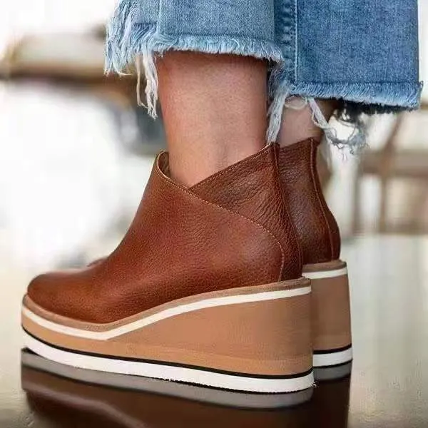 Amozae-Back to College Women's Autumn Boots Round Toe Comfortable Platform Shoes Non-Slip Casual Lady Ankle Boots Side Zip Retro Female Mujer Zapatos
