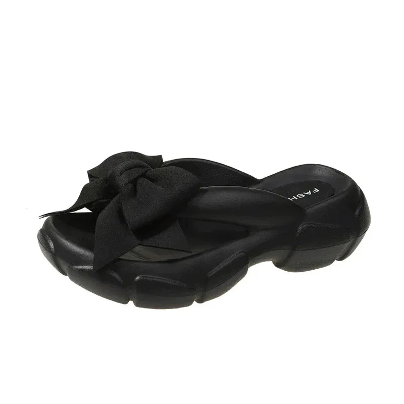 AMOZAE- - Bowknot Platform Wedge Slippers