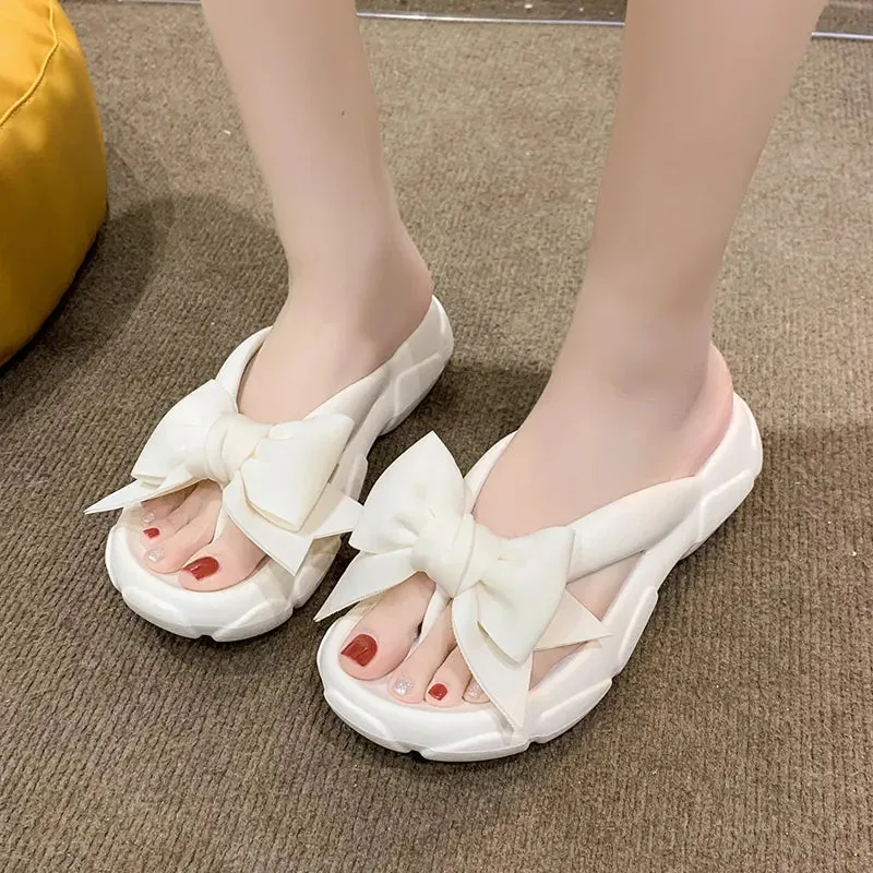 AMOZAE- - Bowknot Platform Wedge Slippers