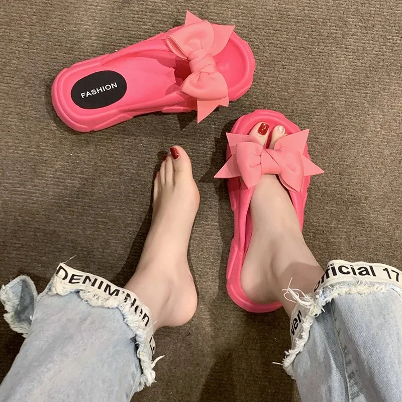 AMOZAE- - Bowknot Platform Wedge Slippers