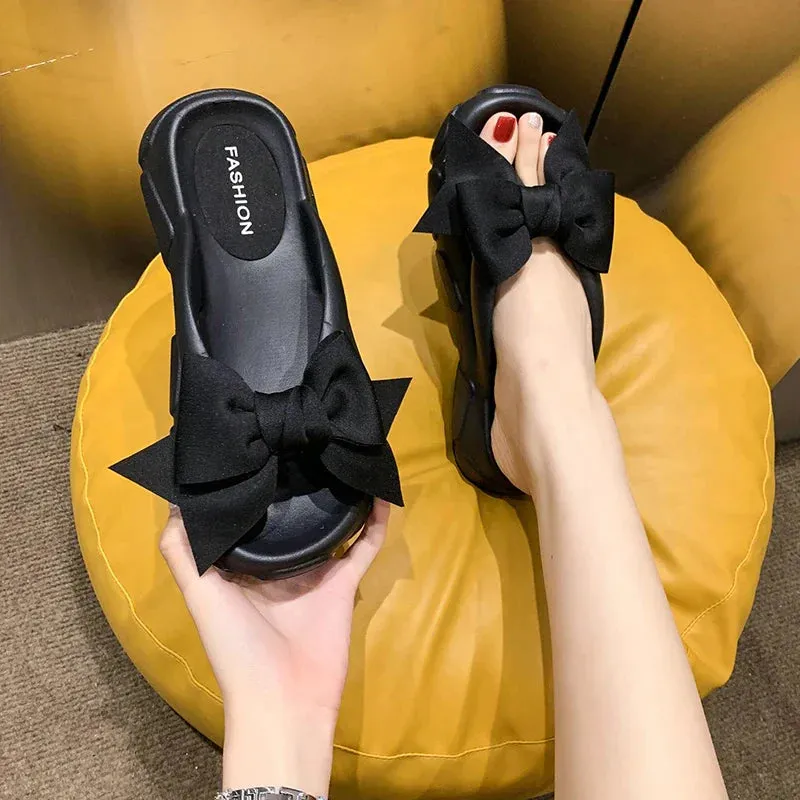 AMOZAE- - Bowknot Platform Wedge Slippers
