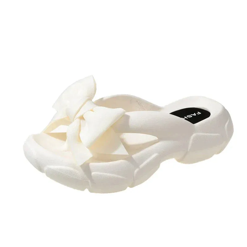 AMOZAE- - Bowknot Platform Wedge Slippers