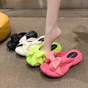 AMOZAE- - Bowknot Platform Wedge Slippers