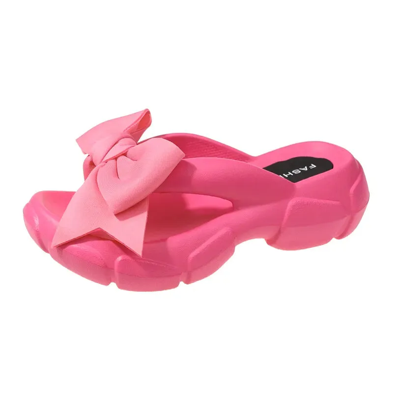 AMOZAE- - Bowknot Platform Wedge Slippers