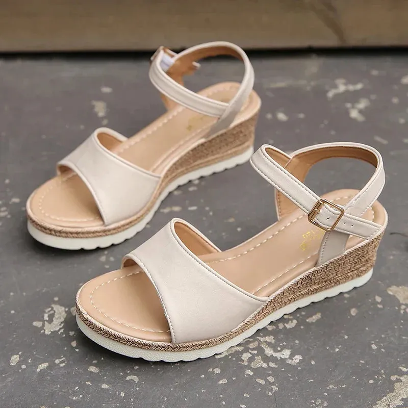 AMOZAE- - Summer Lightweight Wedge Sandals Buckle Strap Platform