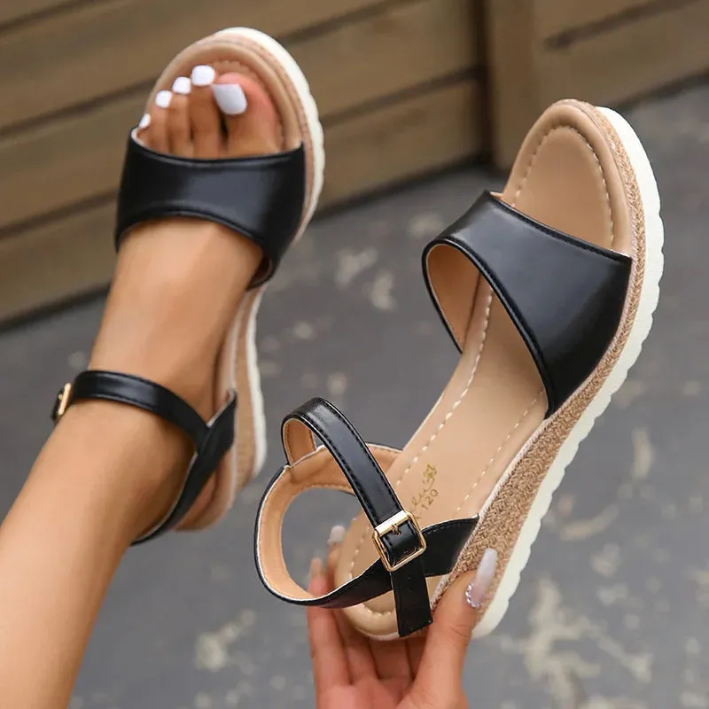 AMOZAE- - Summer Lightweight Wedge Sandals Buckle Strap Platform