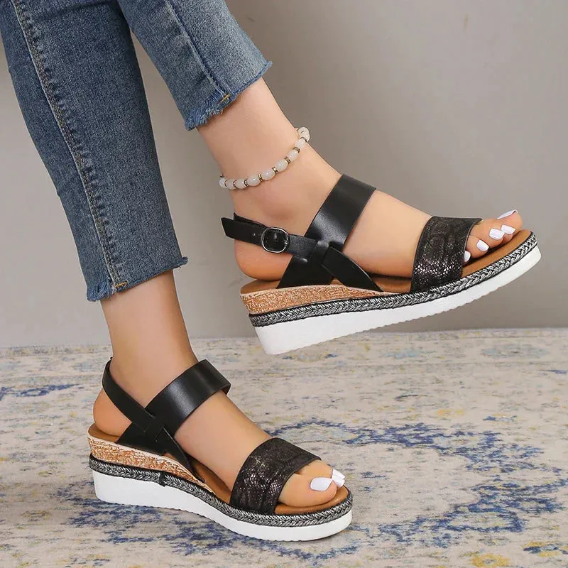 AMOZAE- - Summer Women's Snake Print Wedge Sandals, Lightweight Platform, Non-Slip