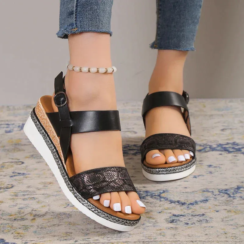 AMOZAE- - Summer Women's Snake Print Wedge Sandals, Lightweight Platform, Non-Slip