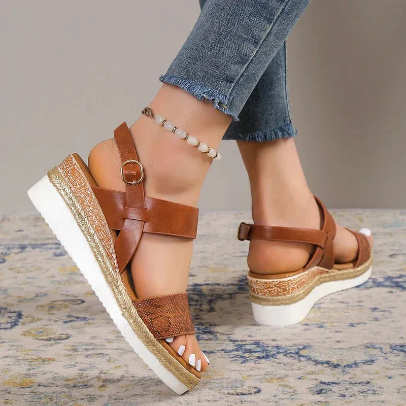 AMOZAE- - Summer Women's Snake Print Wedge Sandals, Lightweight Platform, Non-Slip