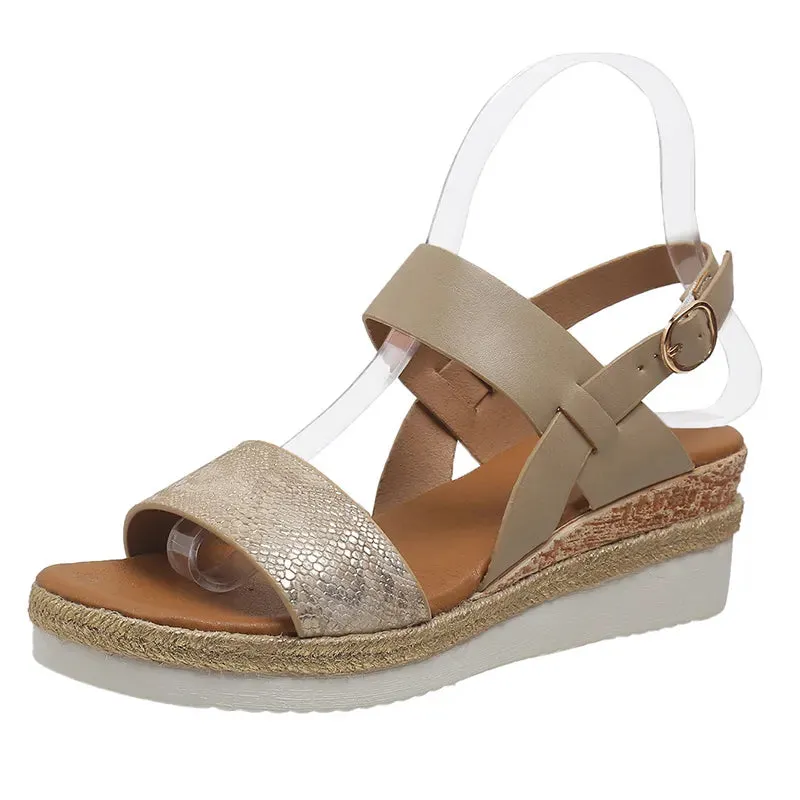 AMOZAE- - Summer Women's Snake Print Wedge Sandals, Lightweight Platform, Non-Slip