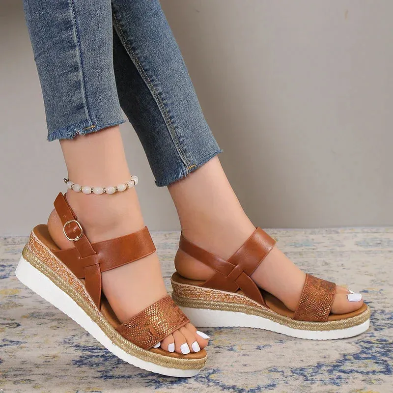 AMOZAE- - Summer Women's Snake Print Wedge Sandals, Lightweight Platform, Non-Slip