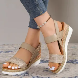AMOZAE- - Summer Women's Snake Print Wedge Sandals, Lightweight Platform, Non-Slip