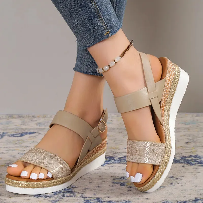 AMOZAE- - Summer Women's Snake Print Wedge Sandals, Lightweight Platform, Non-Slip