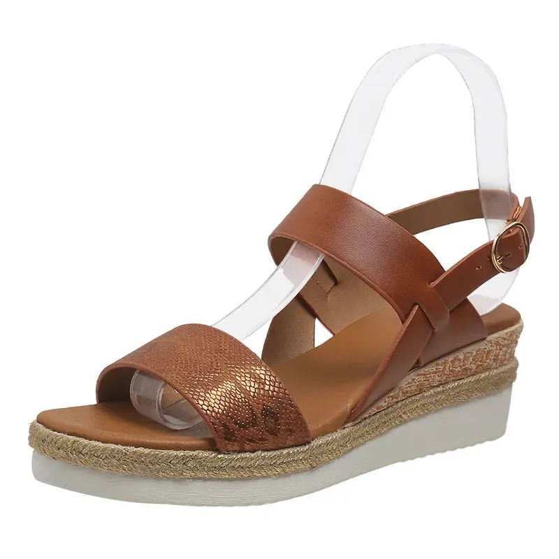 AMOZAE- - Summer Women's Snake Print Wedge Sandals, Lightweight Platform, Non-Slip