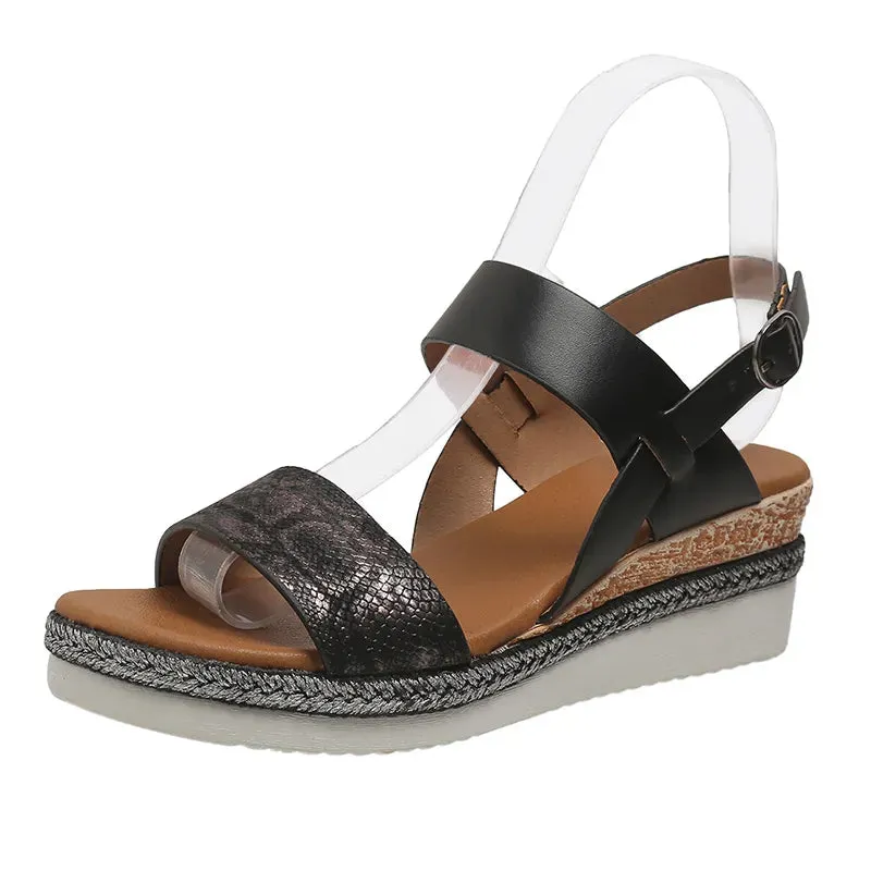 AMOZAE- - Summer Women's Snake Print Wedge Sandals, Lightweight Platform, Non-Slip