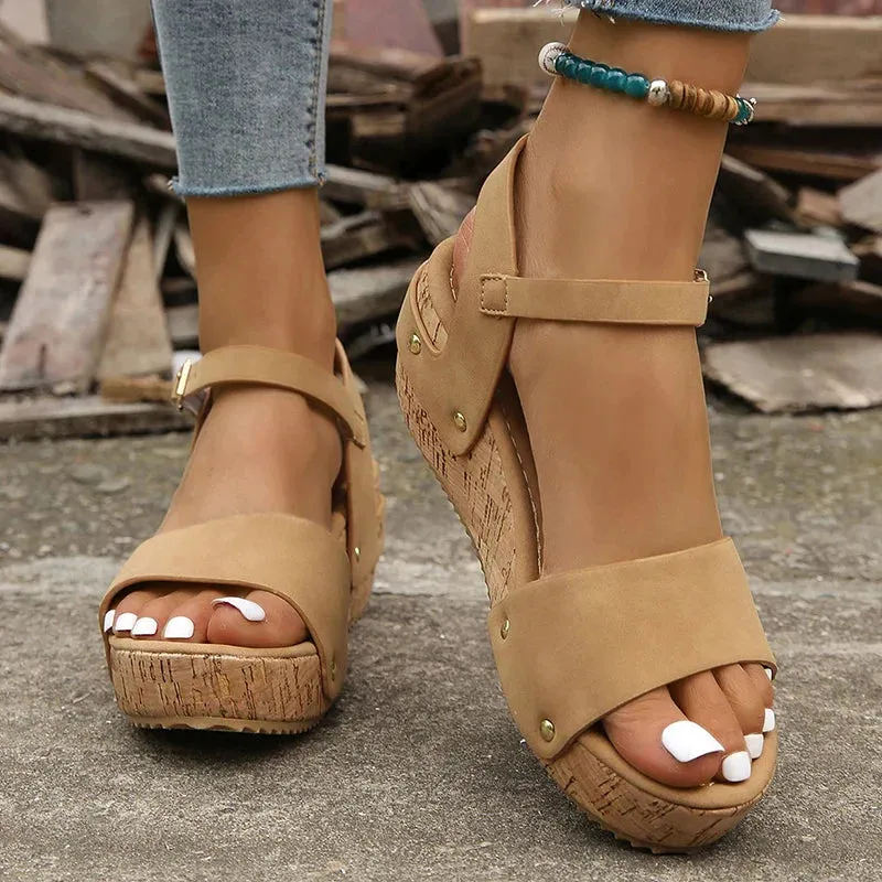 AMOZAE- - Summer Women's Thick Sole Wedge Heel Sandals, Chunky Platform with Ankle Strap