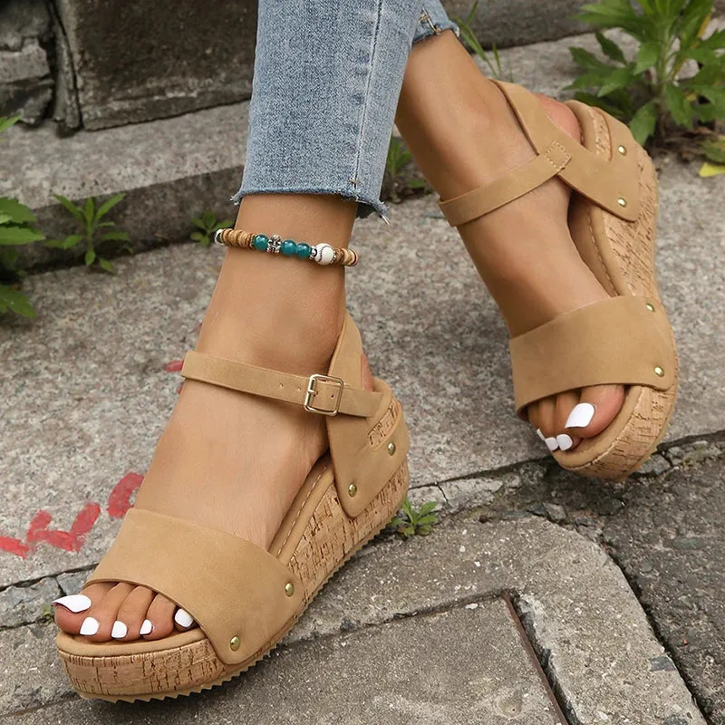 AMOZAE- - Summer Women's Thick Sole Wedge Heel Sandals, Chunky Platform with Ankle Strap