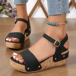 AMOZAE- - Summer Women's Thick Sole Wedge Heel Sandals, Chunky Platform with Ankle Strap