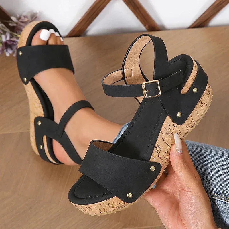 AMOZAE- - Summer Women's Thick Sole Wedge Heel Sandals, Chunky Platform with Ankle Strap