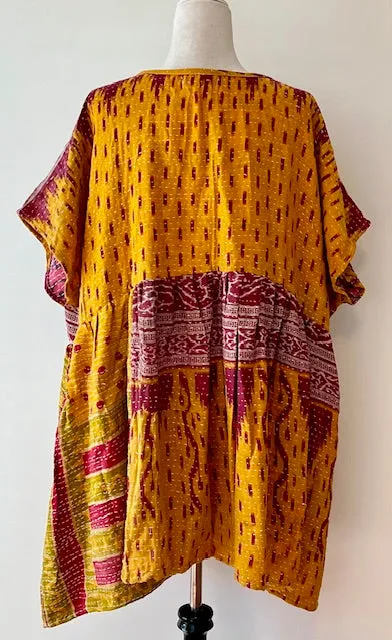 Artisan Kantha Bae  Quilt Mini Dress. Comfortable, Soft, and Very Chic (Purple Squares)