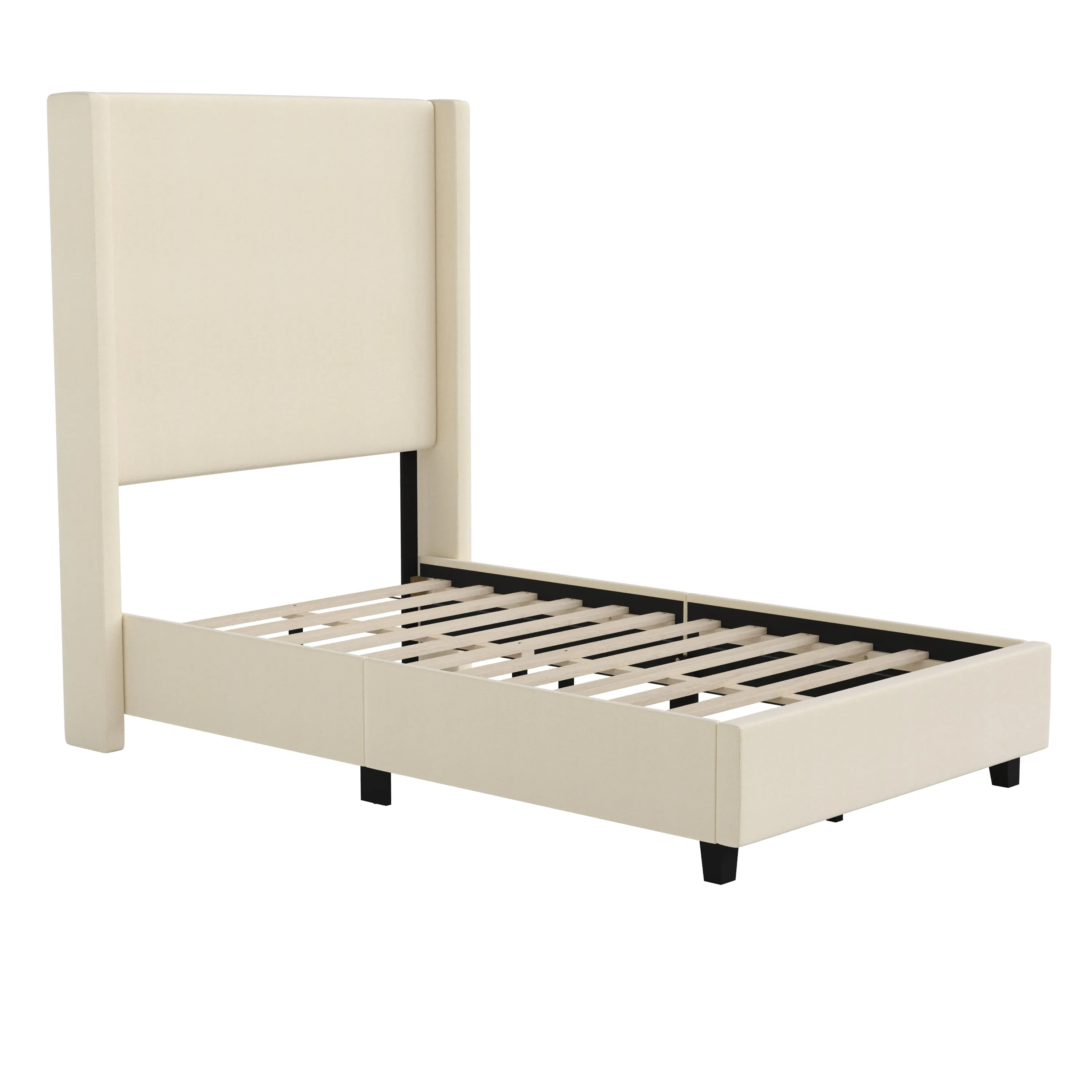 Beige Twin Size Platform Bed YK-1077-BEIGE-T-GG