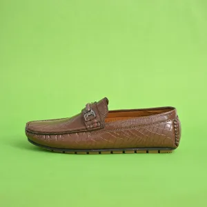 Black Camel Men's Crocodile Style Loafer Shoes with Buckle