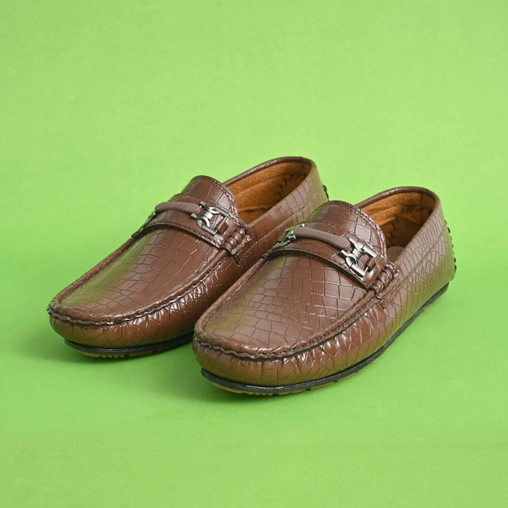 Black Camel Men's Crocodile Style Loafer Shoes with Buckle