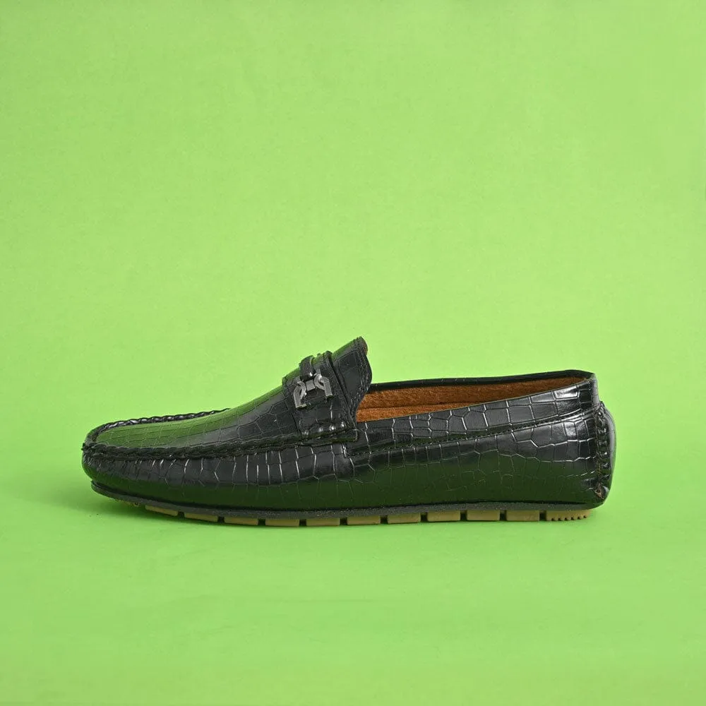 Black Camel Men's Crocodile Style Loafer Shoes with Buckle
