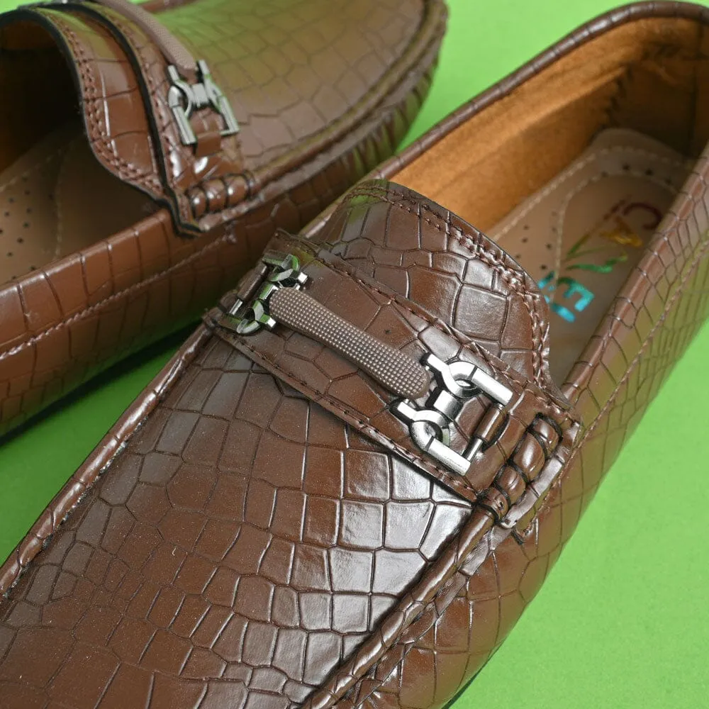 Black Camel Men's Crocodile Style Loafer Shoes with Buckle