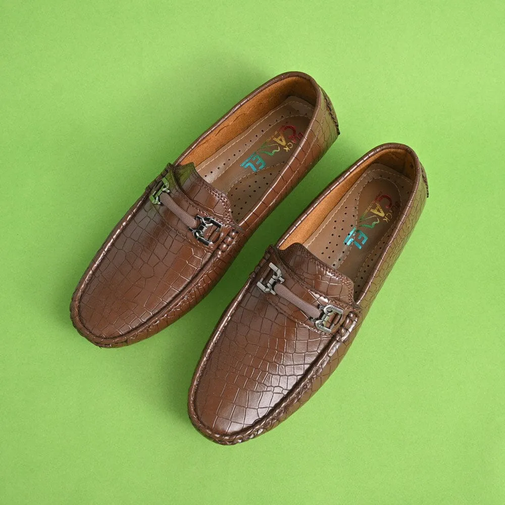 Black Camel Men's Crocodile Style Loafer Shoes with Buckle