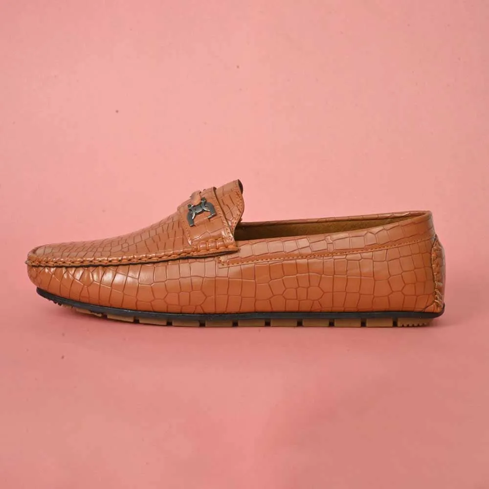 Black Camel Men's Crocodile Style Loafer Shoes with Buckle