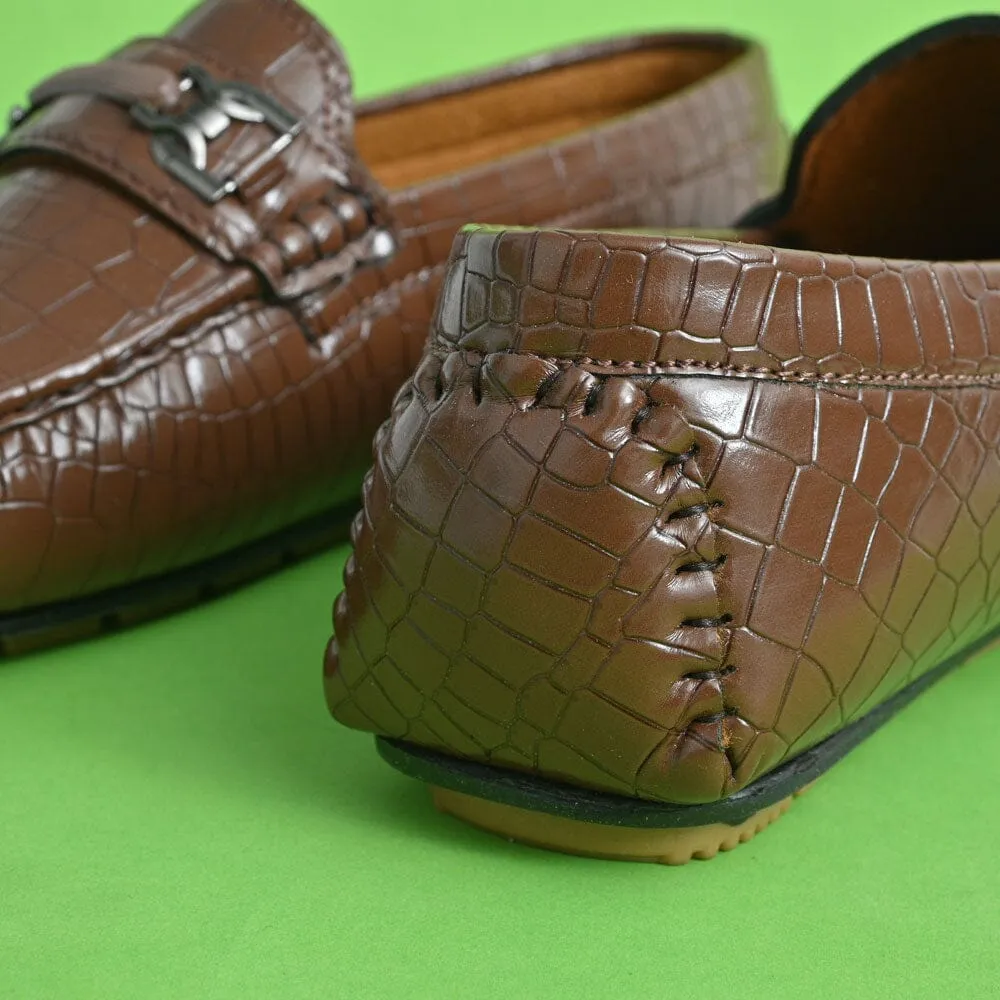 Black Camel Men's Crocodile Style Loafer Shoes with Buckle