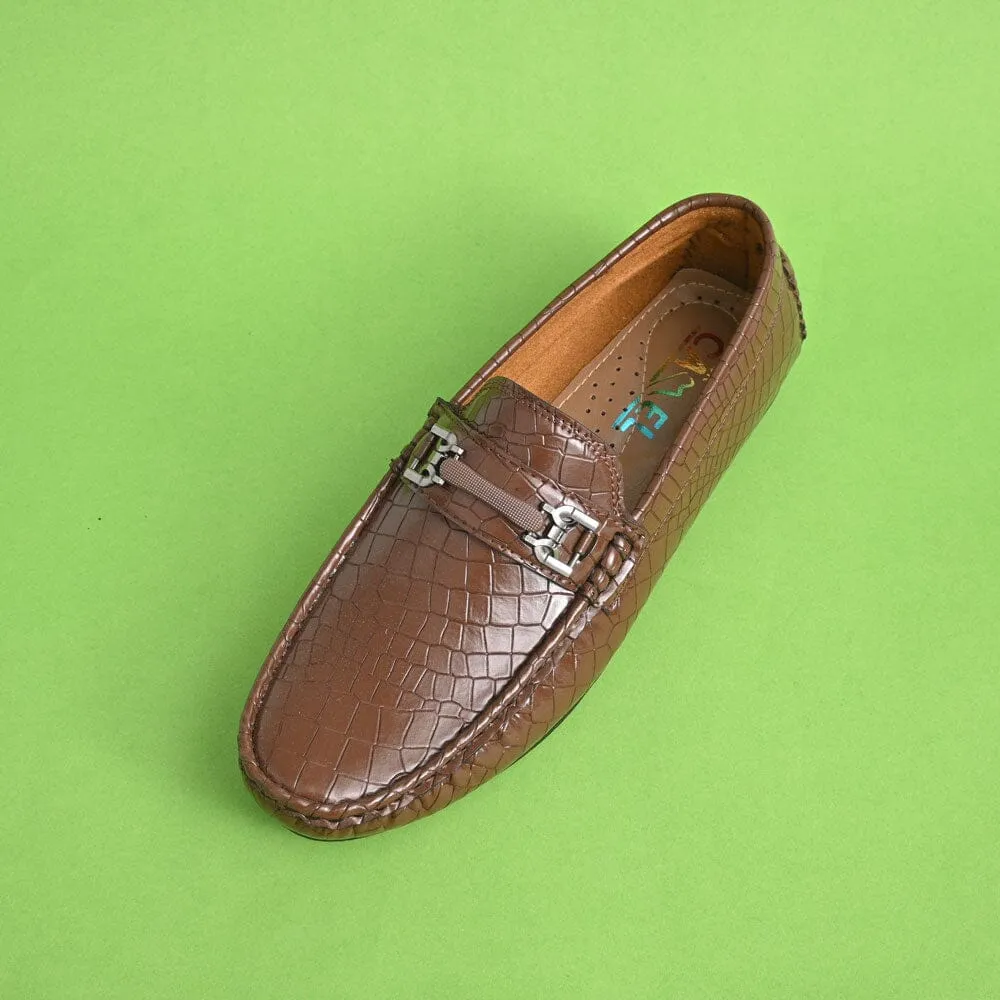 Black Camel Men's Crocodile Style Loafer Shoes with Buckle