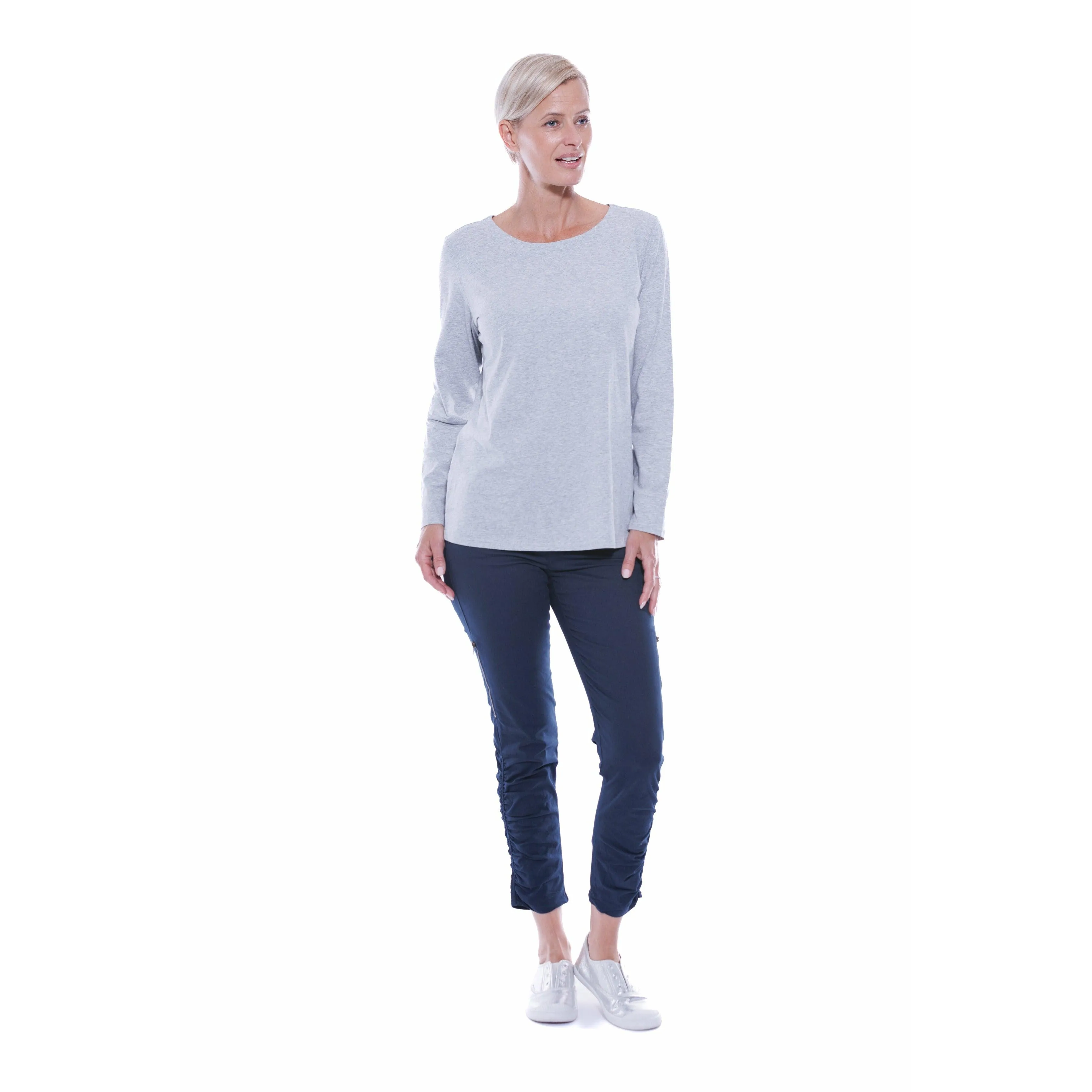 Boat Neck Long Sleeve Top - Grey