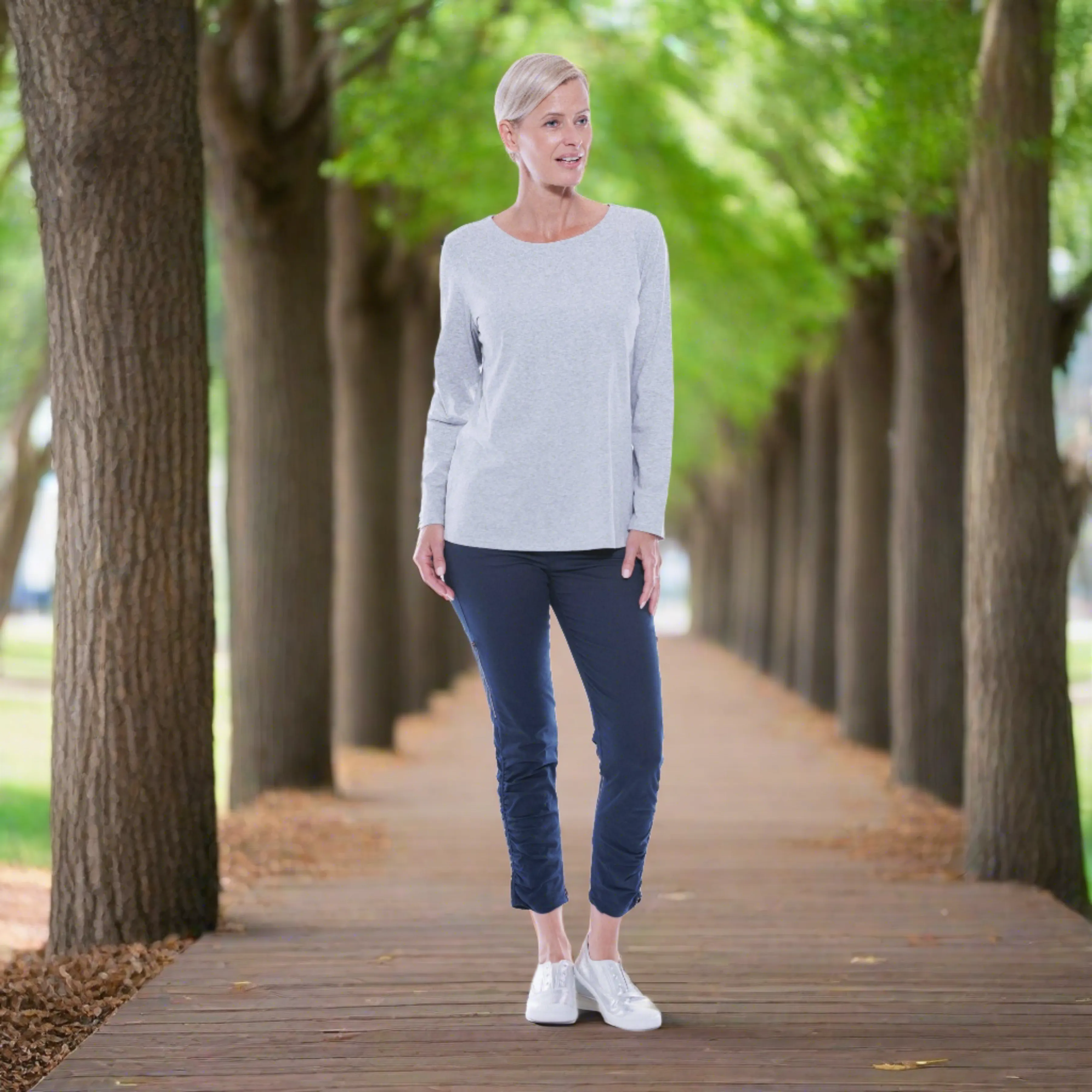 Boat Neck Long Sleeve Top - Grey
