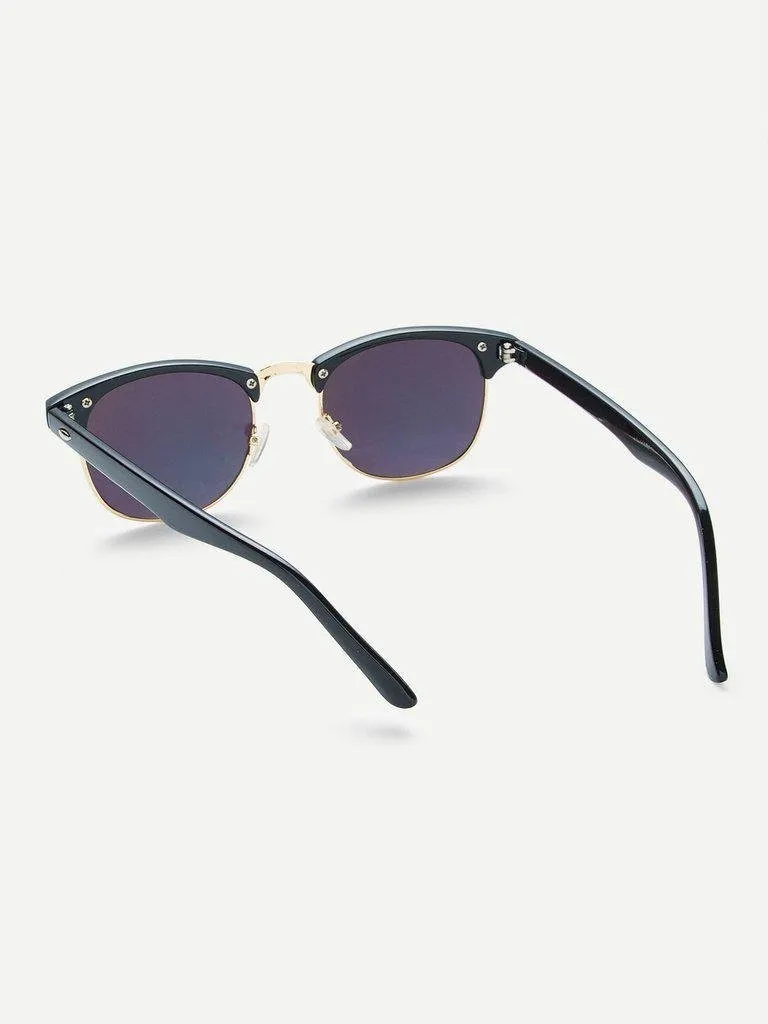 Browline Frame Mirrored Lenses Sunglasses