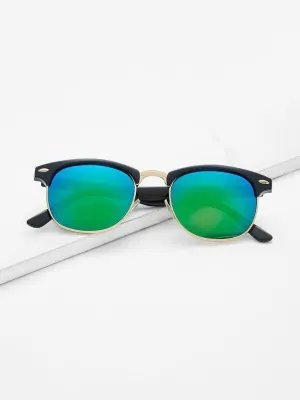 Browline Frame Mirrored Lenses Sunglasses