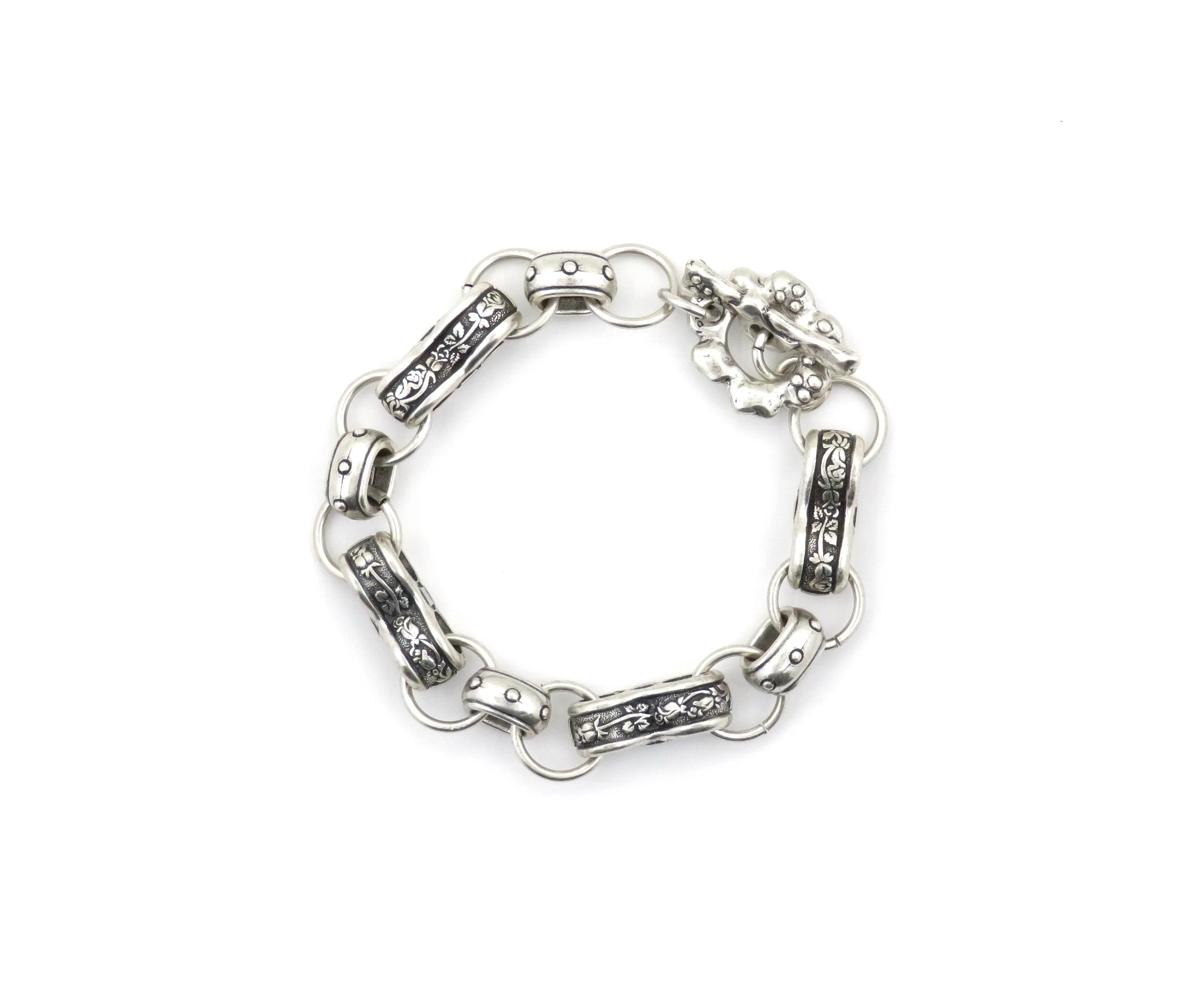 Chunky Silver Floral Links Bracelet