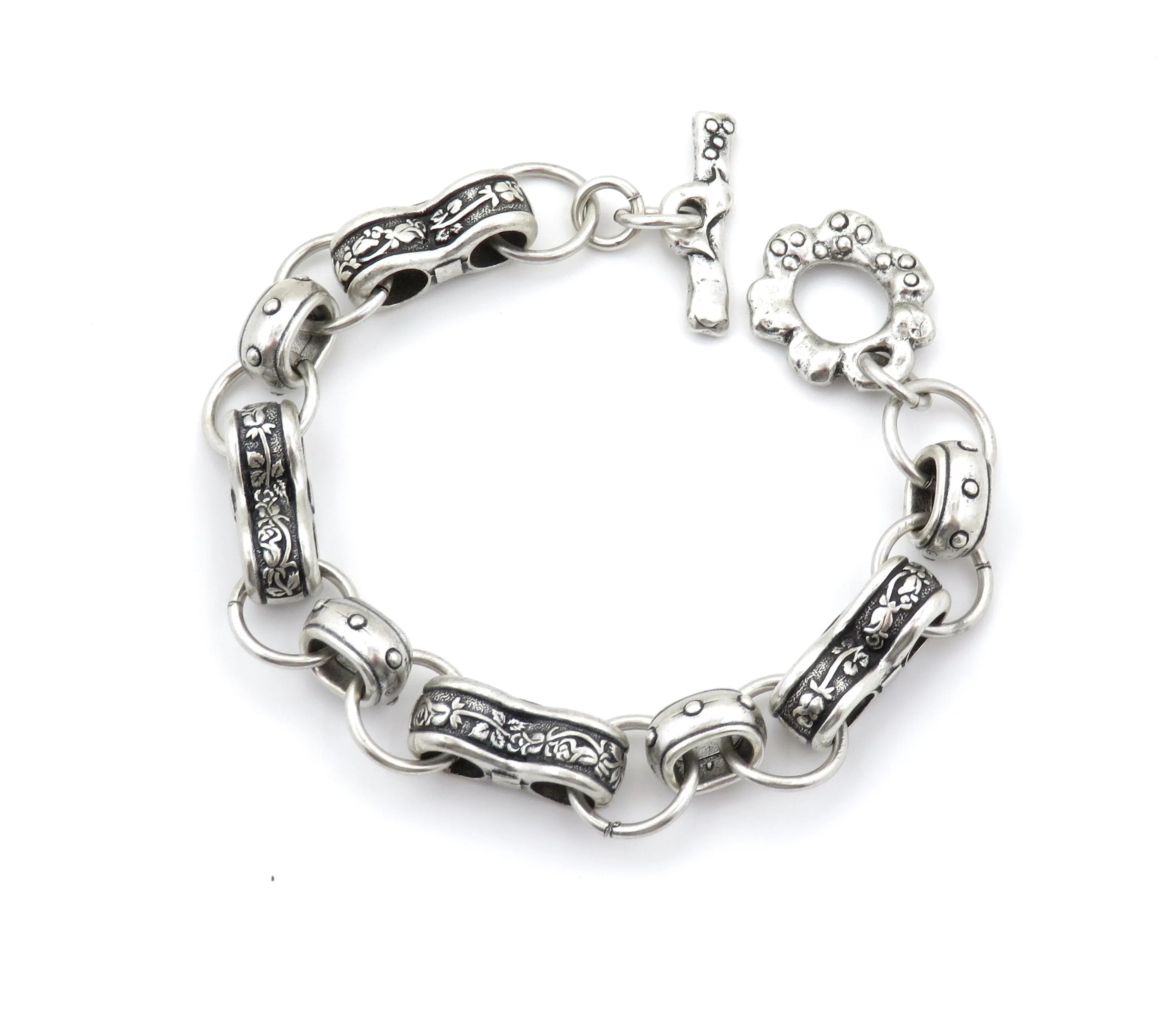 Chunky Silver Floral Links Bracelet