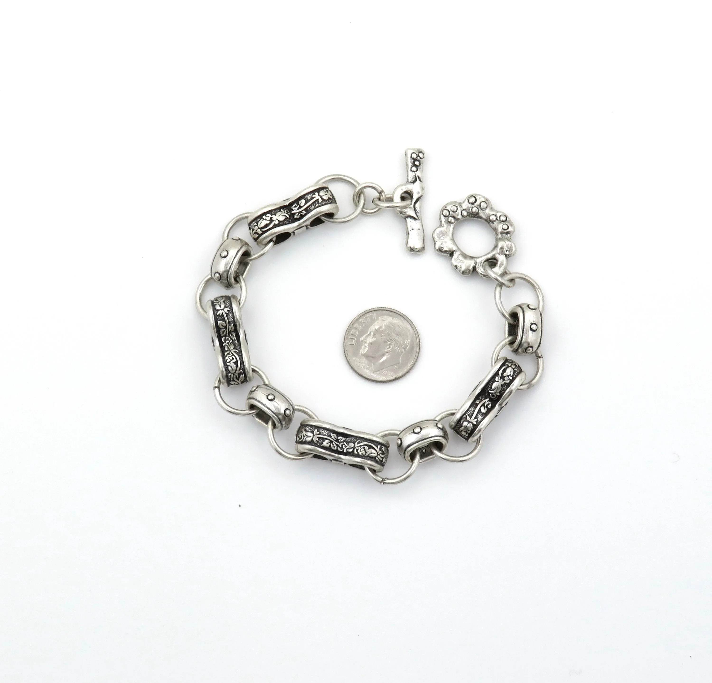 Chunky Silver Floral Links Bracelet