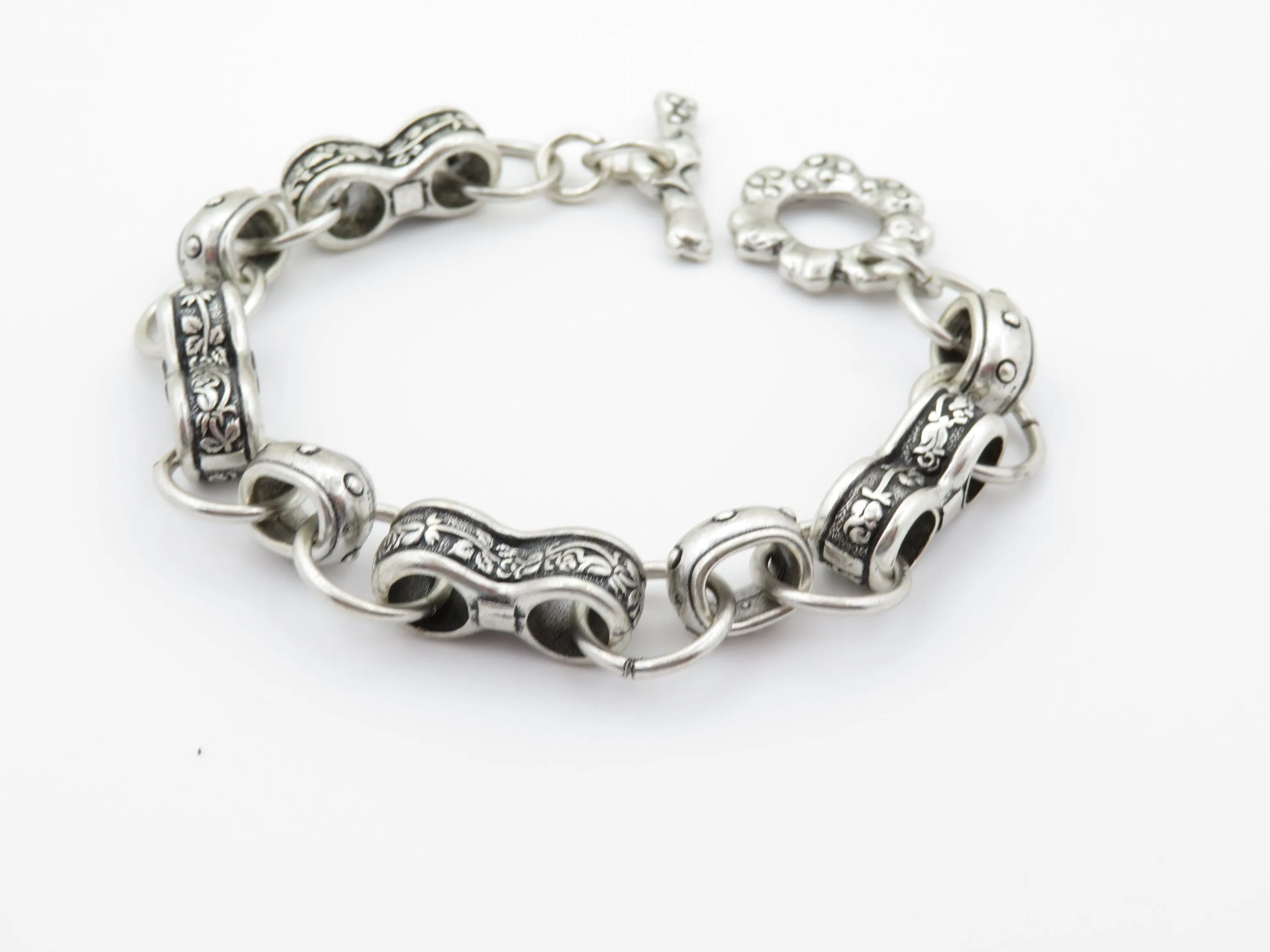 Chunky Silver Floral Links Bracelet