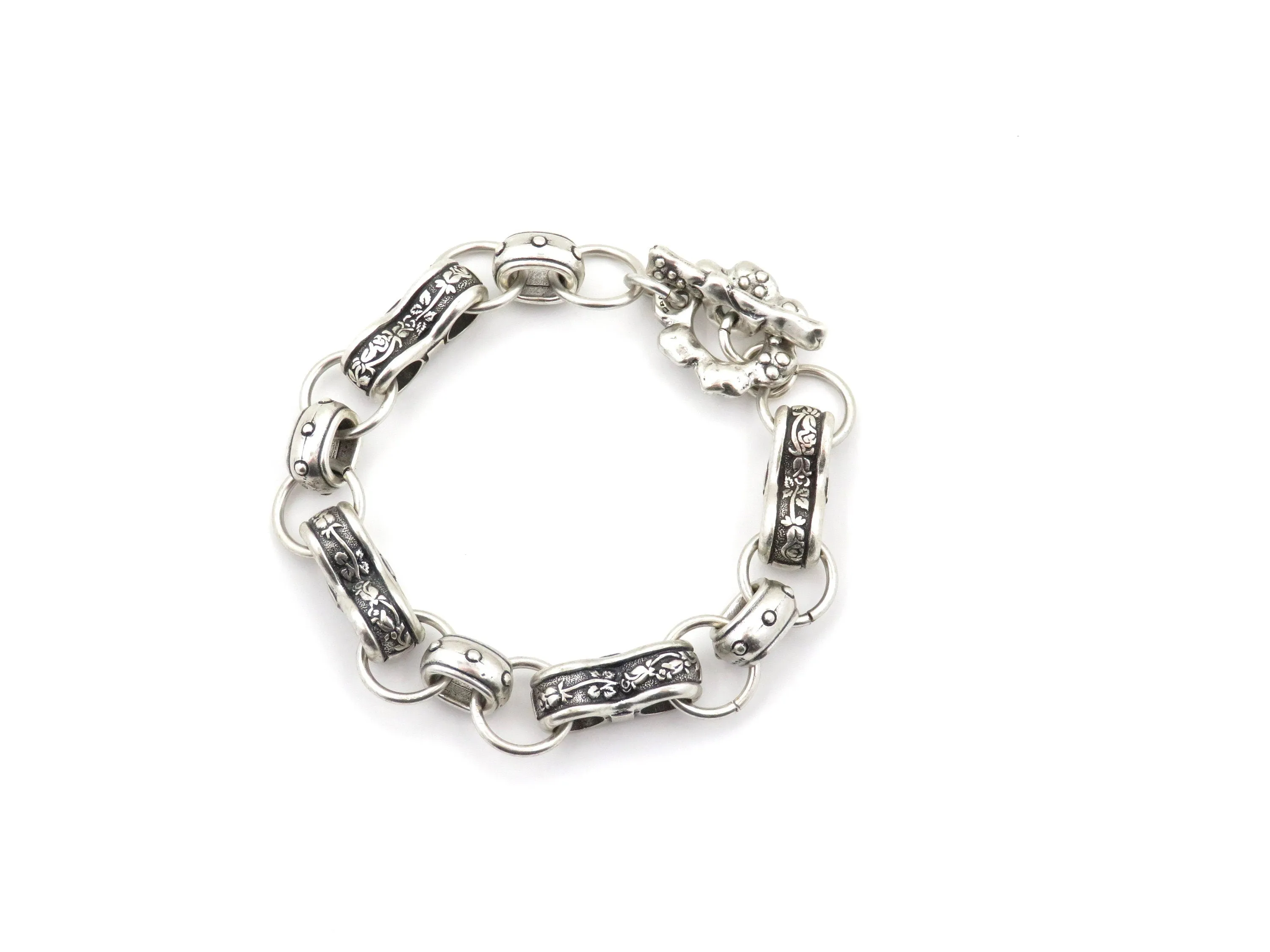 Chunky Silver Floral Links Bracelet