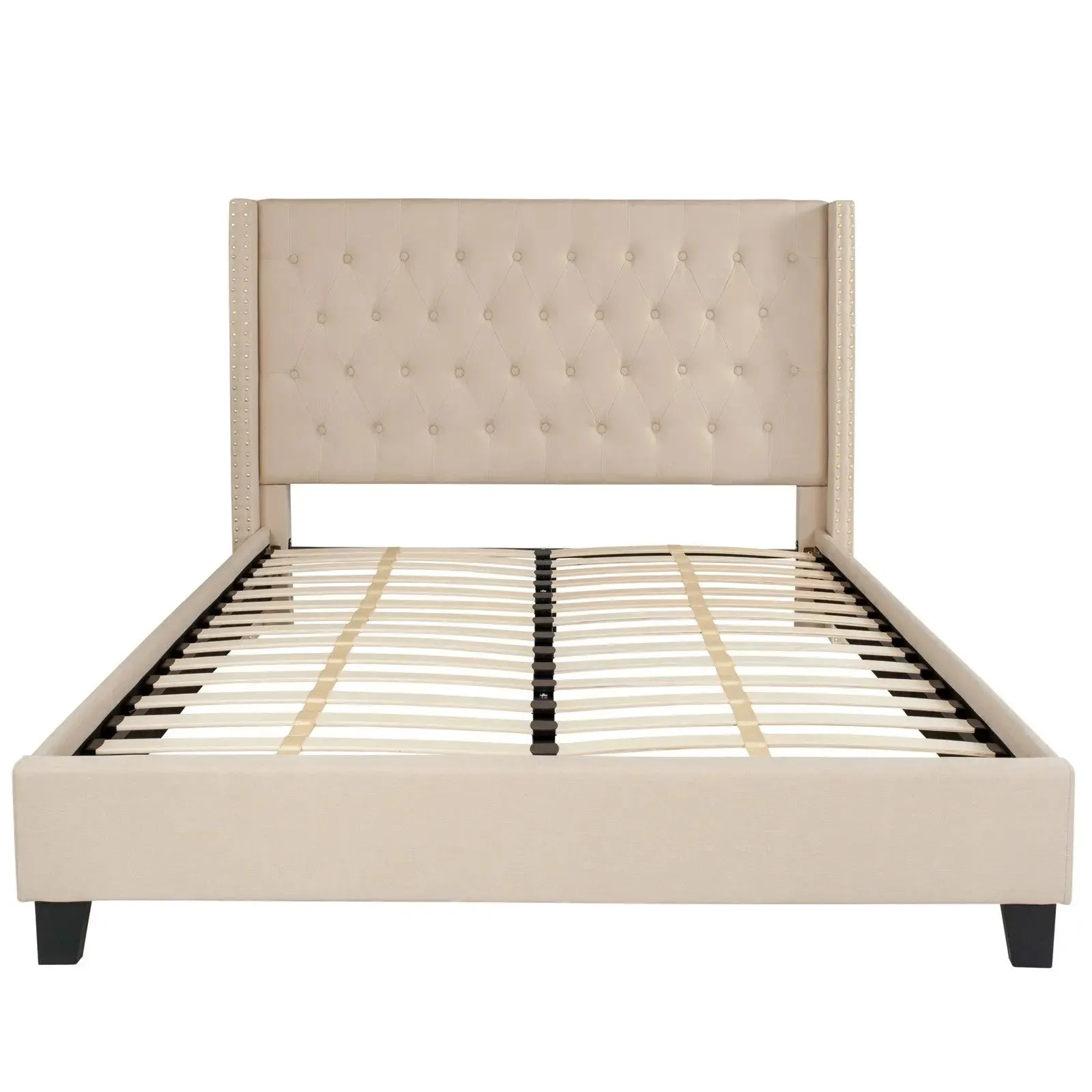Darcy Tufted Upholstered Platform Bed, Beige (Queen)