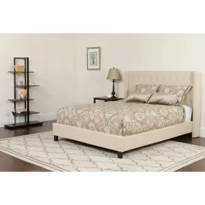 Darcy Tufted Upholstered Platform Bed, Beige (Twin)